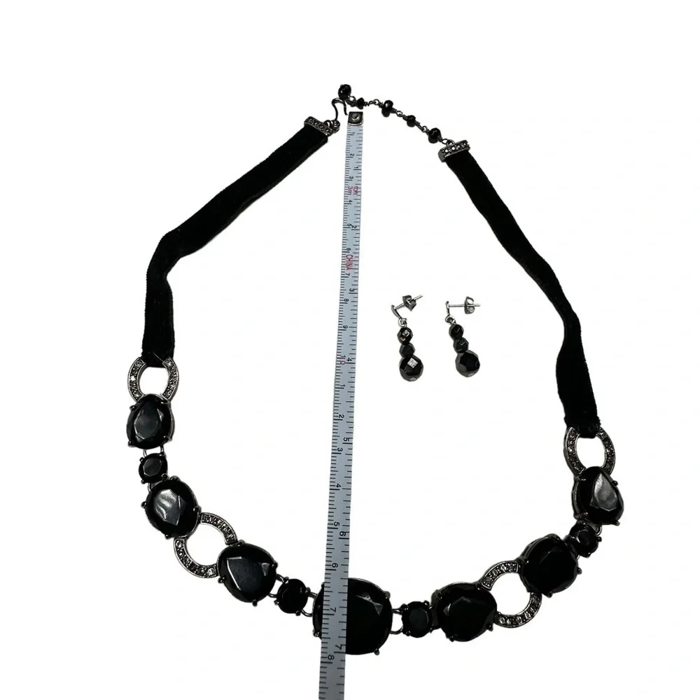 Black Onyx Beaded Crystal Necklace and FREE Earrings